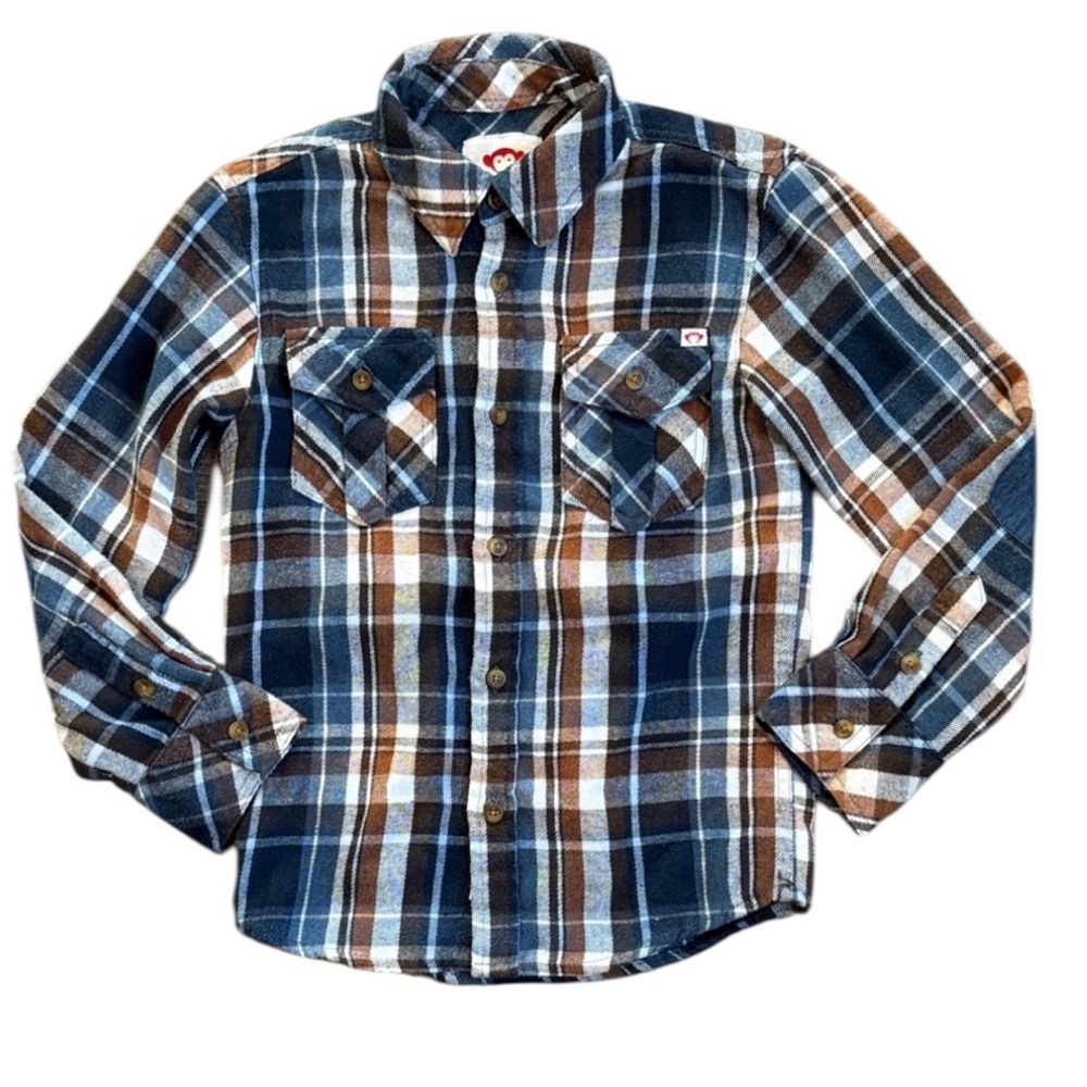Appaman Boys Plaid Button Down Shirt Size 8 Blue and Brown 100% Cotton
